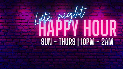 Late Night Happy Hour Template Design animated bar canva design drink specials finch graphic design happy hour neon presentation