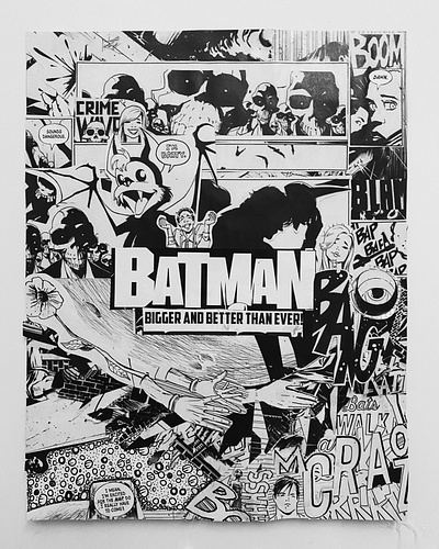 Batman stuff art batman black and white black and white collage bw collage collage art comic art comic book comic book art comics drawing ink magazine multimedia poster design sketching textile