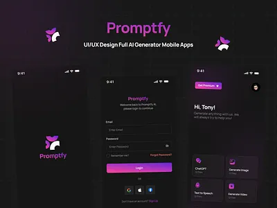 UI Design Mobile Apps - Promptfy ai generate chatgpt generate image generate video mobile app text to speech ui ui chat gpt ui design ui design ai ui design ai generate ui mobile ui mobile apps ai ux design