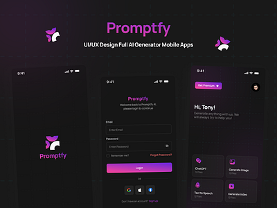 UI Design Mobile Apps - Promptfy ai generate chatgpt generate image generate video mobile app text to speech ui ui chat gpt ui design ui design ai ui design ai generate ui mobile ui mobile apps ai ux design