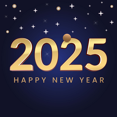 2025 Happy New Year Background Design. 2025 design 3d 3d text effect background design background design 2025 blue branding gold gold color graphic design happy new year happy new year 2025 design marketing star