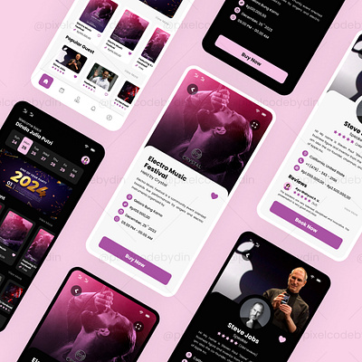 🎈 Event Hunter App - Mobile App Design appshowcase bookingexperience cleandesign darkmodeui elegantui eventappdesign eventbooking eventbookingapp eventdiscovery eventplanningapp interactivedesign mobileappdesign mobileux modernappui trendydesign ui uiuxdesign userexperience userinterface vibrantcolors