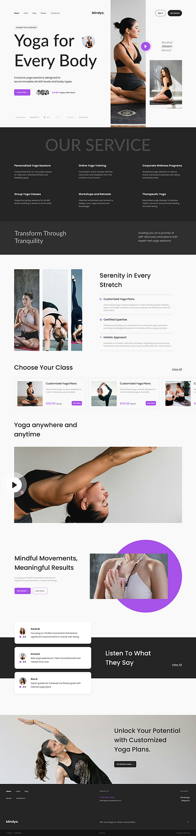 Mindyo - Yoga and Meditation Class Landing Page class e course education landing page ui ux website yoga