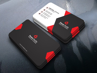 minimalist business card design with BLACK, WHITE, RED color graphic design