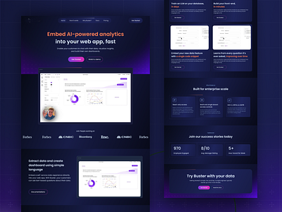 SaaS Landing Page Design ai data analytics b2b website data analytics website embed ai problem solving redesign saas saas animation saas website services ui ux web web app web design website design