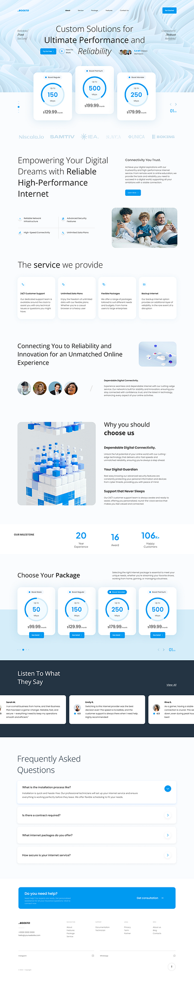 Boosto - Internet Provider Website ai internet landing page pakage pricelist provider tech ui ux website