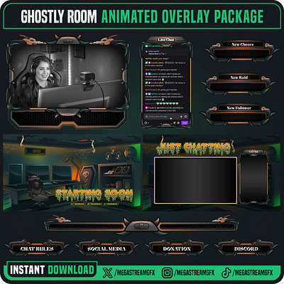 Dark Gaming Room Stream Overlay Pack - Twitch Overlay grim overlay theme