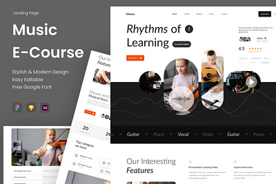 Edumus - Music E-course Website agency class e cource landing page music product ui ux website