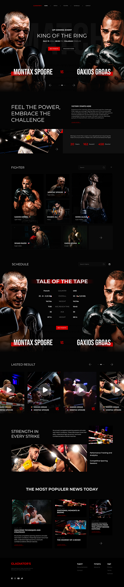 Gladiator's - Boxing Match Website boxing fight gameday kick boxing landing page matchday mma schedule sport ui ux website