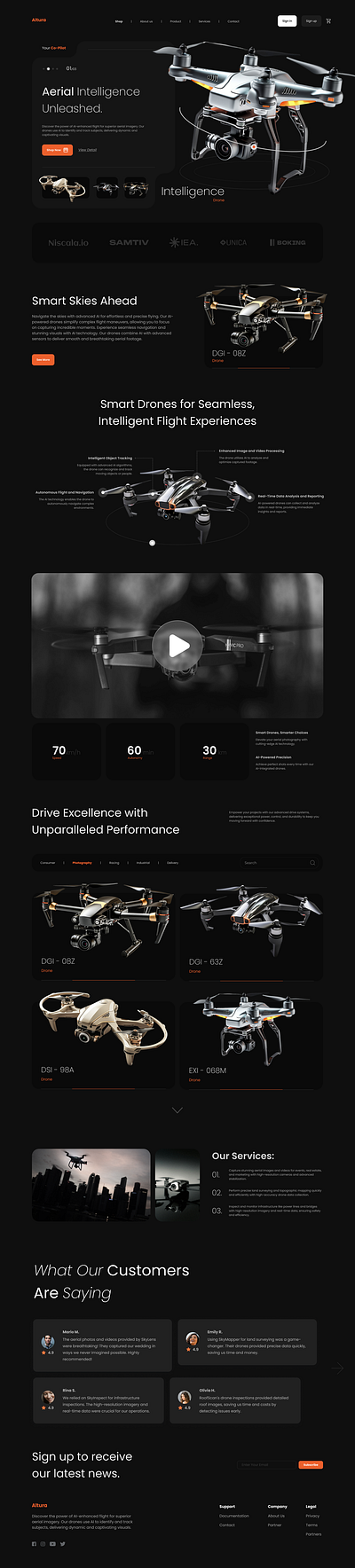 Alture - Drone Product Marketplace landing page drone e commerce landing page product shop tech ui ux website