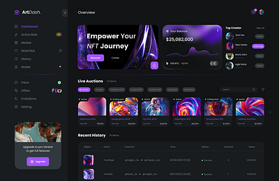 ArtDash - NFTs dashboard agency art crypto dashboard e commerce landing page nft product ui ux website