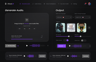 Disua.AI - Audio Changer AI Dashboard ai app audio changer dashboard landing page tech ui ux voice website