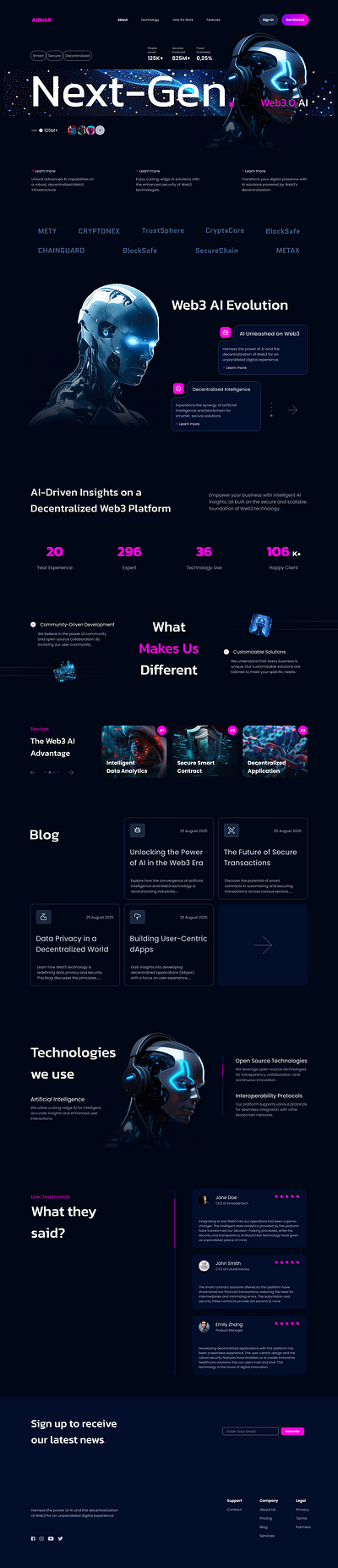 AIWebX - Web3.0 AI technology landing page ai landing page product technology ui ux web 3 website
