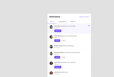 Notifications Panel branding design figma figmadesign illustration logo notifications ui ui design uidesign ux uxdesign web web design webdesign