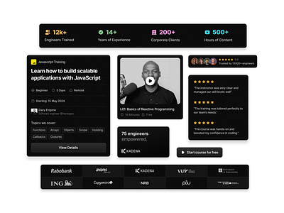 UI Elements of Hackages website design button card course design design system education education platform fun fact landing proof saas testimonials training ui ui components ui elements web web design webflow website
