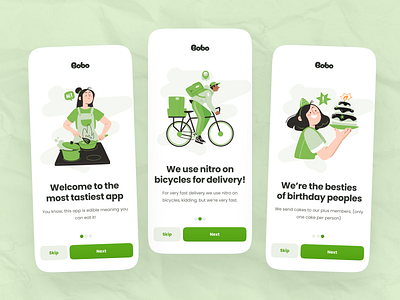 Onboarding Screens (Bobo food delivery app) app design food food app food app design food app ui food app ui design food delivery food delivery app food delivery app design mobile app design onboarding onboarding screen onboarding screen design ui design