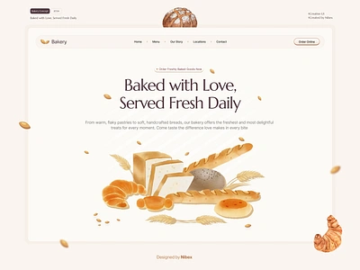 Bakery - Baked with Love, Served Fresh Daily 🥐 3d button bakery croissant figma hero section landing landing page minimal minimal design navigation menu nude pallete product product design toast ui uiux website