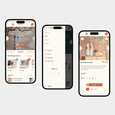 Aura Beauty UI design flat mobiledesign responsivedesign ui ux