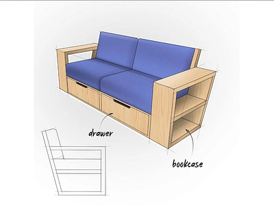 Multifunctional Bench Design sketch 3d modeling 3d rendering 3d sketch bench chair design procreate product design product sketch sketch