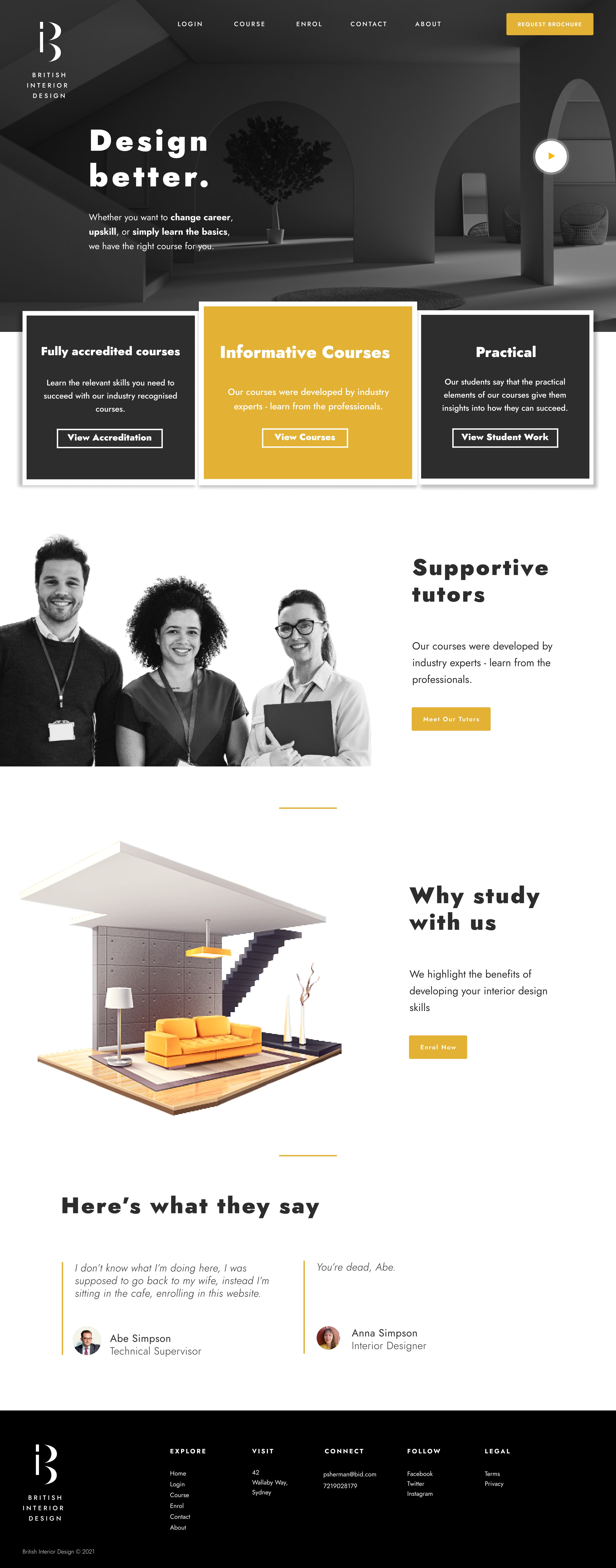 British Interior Design british courses interior design minimal ui ux web design web dev website yellow black