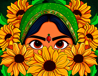 She arts artwork character design concept art digital art digital illustration flat vector flowers graphic design illustration sunflower vector visual arts woman