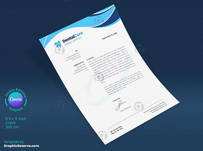 Dental Business Letterhead Canva Layout Model business letterhead dental letterhead dental letterhead canva template dental stationery dentist service letterhead letterhead design medical letterhead stationery design