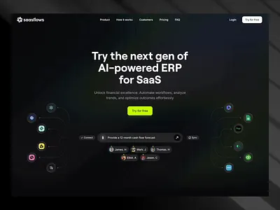 Saasflows - AI-powered ERP for SaaS ai chatbot chatgpt dark development framer home landing saas ui ux web website