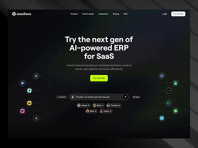 Saasflows - AI-powered ERP for SaaS ai chatbot chatgpt dark development framer home landing saas ui ux web website