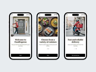 Food delivery app - walkthrough screens food delivery interaction onboarding ui ui animation