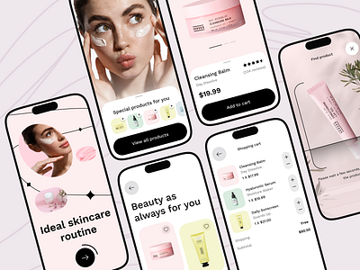 Skincare Shop - Beauty App Concept app beauty app beauty products cosmetics app cosmetology app cosmetology product app creme ecommerce makeup minimal mobile app mobile app design organic skincare personal treatment saas shopping app skin skin care app startup ui ux