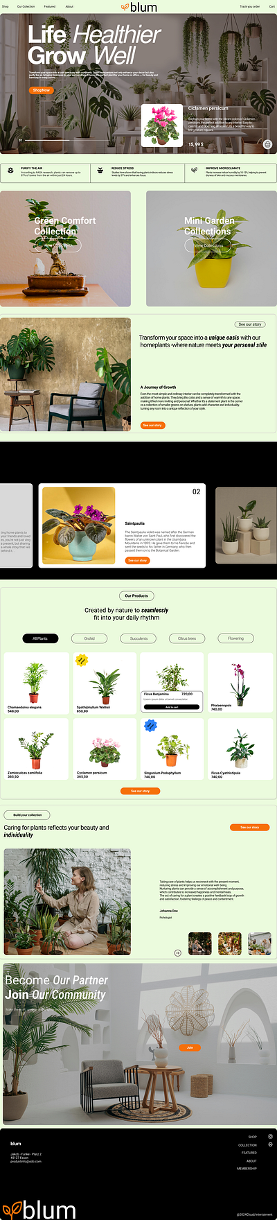 Plant shop botanical design green lifestyle greenery home plants landing page nature inspired online shop plant shop plant store shop website ui ux visual design web design