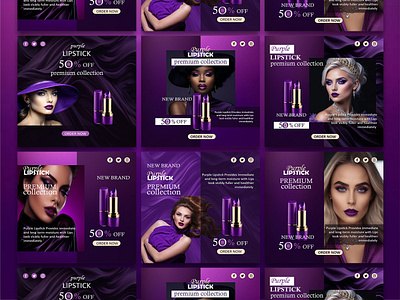 Lipstick Social Media Post Design ad design banner design brand branding creative design facebook post fashion graphic design instagram post product design purple lipstick