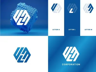 Logo design featuring the letters ULM integrated into a hexagon app icon branding business logo company logo graphic design letter logo logo logo design modern logo modern logo design text logo