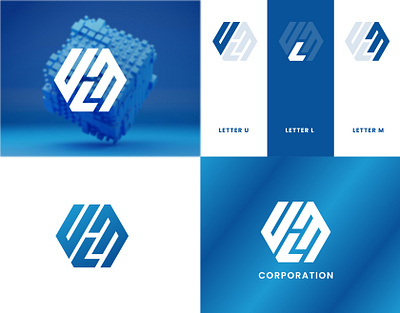 Logo design featuring the letters ULM integrated into a hexagon app icon branding business logo company logo graphic design letter logo logo logo design modern logo modern logo design text logo