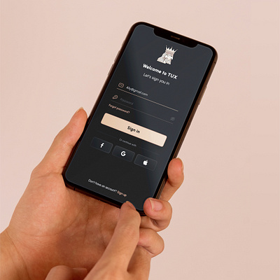 Signup/Login page of the TUX app concept dark app login luxury signin signup suits tuxedo ui ux