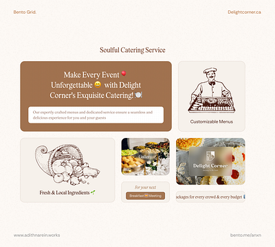 Bento Grid aesthetic app bento bento card bento grid brown clean design illustrations light minimal restaurant ui uiux vintage