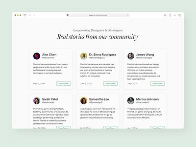 Testimonials design for community platform