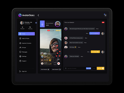 Virtual Exploration Application application black chat dark darkmode ios ipad live tiktok ui uidesign uiux ux web webapp