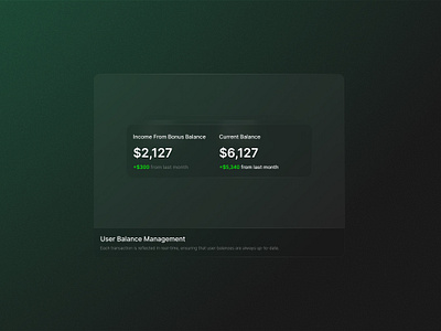 CRM Landing page - Features Section / User balance crm feature section figma finance app glassmorphism landing page ui user balance user interface