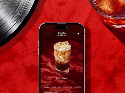 Beats & Brew: Mobile App animation app branding coffee iphone motion graphics red ui vinyl