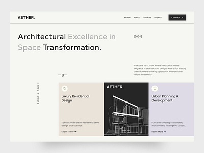 AETHER _ Architecture Website Landing Page Design. app design architecture architecture website architecture website design figma website design graphic design landing page landing page inspiration logo minimalism real estate website design responsivedesign saas landing page design saas website design ui ui design user experience web design website design website landing page design