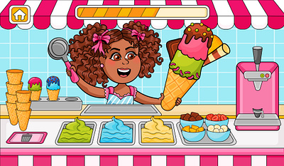 Frozen Treats 2d african cartoon character chibi style concept creative cute design food game art girl ice cream illustration summer vector