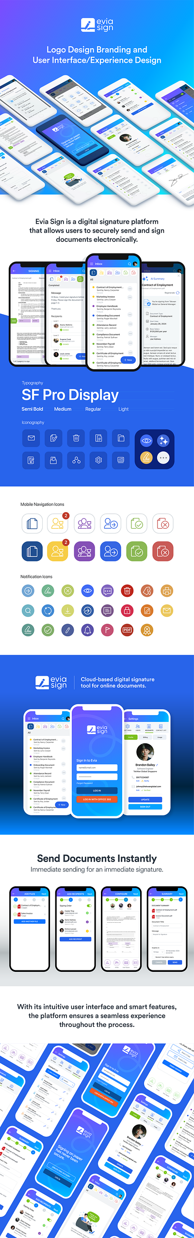 Evia Sign Mobile App Design app design branding design enadoc evia evia eviasign graphic design iconset logo logo design mobile mobile app product design ui ui design uiux