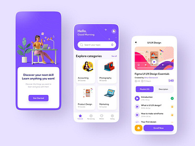 Online Course Learning App branding creative interface design dribbbleshots. dribble portfolio illustration onlinelearning ui