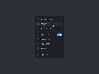 Profile dropdown component dark mode darkmode design system dropdown figma menu modal navigation notifications product design profile dropdown sign out toggle ui ux