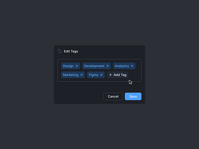 Edit tags add tag button close component dark mode darkmode design system edit tags figma label labels modal product design tags ui ux