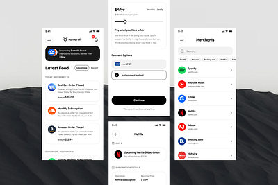 App UI app development bill payment branding credit card design finance illustration mobile app payment product design samurai app split bill subscription typography ui ui ux user experience ux