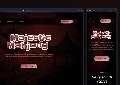 Majestic Mahjong Landing Page b2c branding clean dark ui graphic design interface landing page logo mobile online gaming promo landing social gaming ui user experience user interface ux web web design web marketing