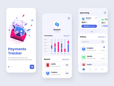 Online Payment Tracker App UI creative interface design dribbbleshots. dribble portfolio payment tracker ui uiux uiuxdesign wallet app