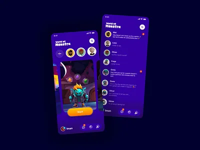 World of monstra Social game chat dashboard game luncher game ui illustration